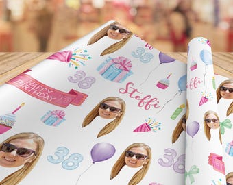 Custom Wrapping Paper with Name, Custom Birthday Wrapping Paper, Personalized Birthday Wrapping Paper, Face Wrapping Paper with Photo