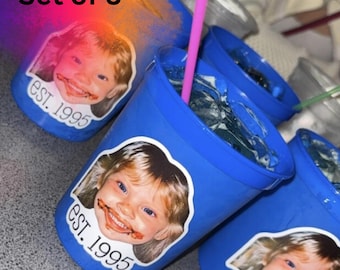 Custom Photo Party Cups, Personalized Birthday Cups Set of 5, Face Cups, Custom Drink Cups, Photo Party Favors, Custom Cups with Picture