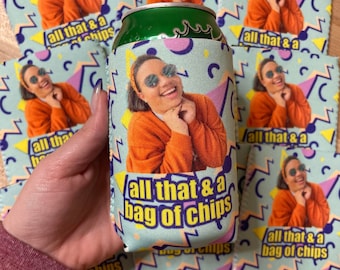 90s Party Favors, 90s Party Decorations, Custom Can Cooler, 30th Birthday Favors, 90s theme party, all that and a bag of chips
