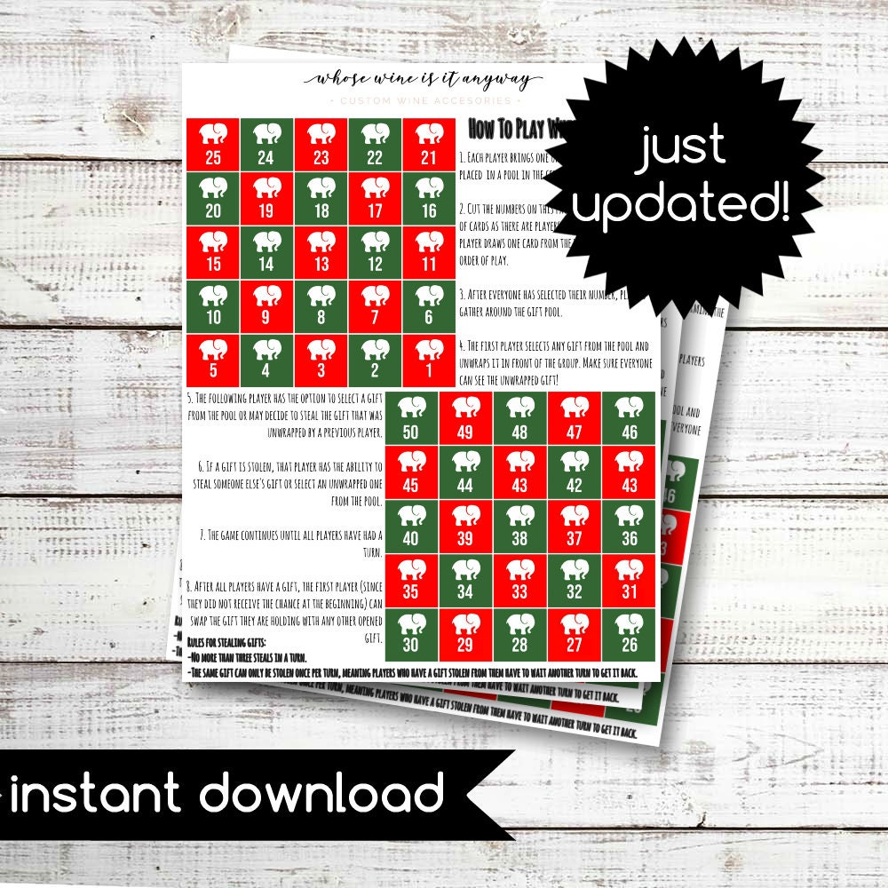 White Elephant Numbers Instructions INSTANT DOWNLOAD - Etsy