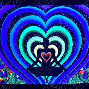 Blacklight Reactive Tapestry / UV Reactive Home Decor / Trippy Home Decor / Love and Peace Landscape Art / Spiritual Meditation Art
