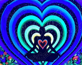 Blacklight Reactive Tapestry / UV Reactive Home Decor / Trippy Home Decor / Love and Peace Landscape Art / Spiritual Meditation Art