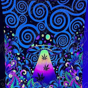 Blacklight Tapestry of Brizland / Trippy Wall Art / Wall Tapestry / Trippy Home Office Decor / Psychedelic Wall Art / UV Reactive Wall Art