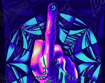 Blacklight Reactive Tapestry / UV Reactive Wall Art / Trippy Gothic Home Decor / Gothic Horror Art / Strange and Unusual Art / Hand Art