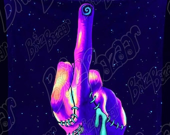 Blacklight Reactive Tapestry / UV Reactive Wall Art / Trippy Gothic Home Decor / Weird Hand Art / Neon Goth / Horror Home Decor / UV Art