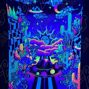 Blacklight Tapestry of Aerials 51 / UV Wall Tapestry / Trippy Space Art / Neon Wall Art / Trippy Home Decor / Wall Tapestry