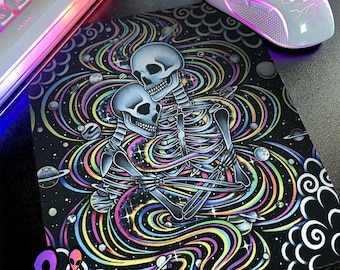 Computer Mousepad / Gaming Mousepad / Mousepad of Cosmic Lovers / Trippy Skeleton Decor / Spiritual Love Art / Computer Gaming Accessories