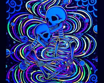 Blacklight Reactive Tapestry / UV Reactive Wall Decor / Trippy Home Decor / Spiritual Skeleton Art / Skeleton Decor / Gothic Home Decor