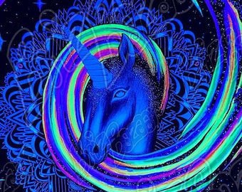 Blacklight Reactive Tapestry / UV Reactive Wall Art / Trippy Unicorn Art / Weird and Colorful Home Decor / Spiritual Animal Art