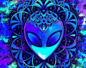 Blacklight Reactive Tapestry / UV Reactive Wall Decor / Trippy Alien Art / Weird Alien Art / Spiritual Awakening Art / Sacred Geometry