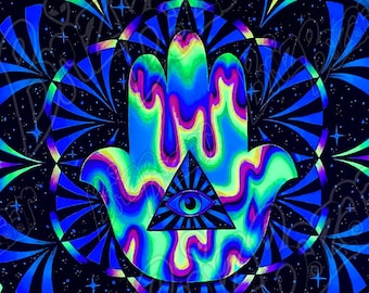 Hamsa Art / Hamsa Blacklight Tapestry / Hamsa Wall Art / Trippy Hamsa Art / Psychedelic Home Decor / Spiritual Home Decor / Spiritual Art