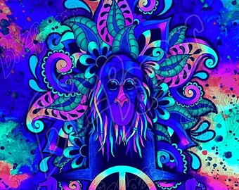 Blacklight Reactive Tapestry of Rafiki / UV Reactive Wall Art / Rafiki Home Decor / Trippy Home Decor / Colorful Neon Art / Peaceful Art