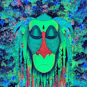 Blacklight Reactive Tapestry of Rafiki / UV Reactive Wall Art / Trippy Wall Art / Psychedelic Rafiki Art / Rasta Rafiki / Blacklight Art