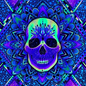 Blacklight Tapestry of Burnout / Skull Art / Trippy Skull Art / UV Reactive Wall Art / Neon Skull Decor / Skull Decor / Psychedelic Skull