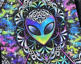 Bewusster Kosmos / Alien Kunst / Psychedelisches Alien / Heilige Geometrie Kunst / Blume des Lebens Kunst / Galaxy Art /Trippy Alien