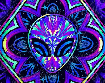 Blacklight Reactive Tapestry / UV Reactive Wall Decor / Trippy Alien Art / Space and Galactic Art / Sacred Geometry / Spiritual Awakening