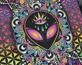 Außerirdische Kunst / Kunstdruck von Sternensamen / Trippy Alien Kunst / Heilige Geometrie Mandala Kunst / Spirituelles Alien Kunst / Giclée Fine Art Print