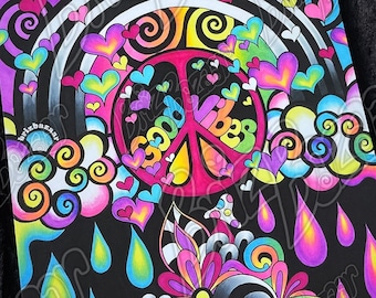 Kunstdruck von Brizmosphere / Peace Zeichen Kunst / Neon Farbe Kunst / Boho Kunst / Hippie Kunst / Psychedelisches Peace Zeichen / Trippy Kunst