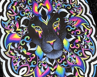 8x10 Kunstdruck von Electric Lion /// Katzen Art / Psychedelic Cat / Lion Art / Psychedelic Lion / Trippy Cat Art / Trippy Lion Art
