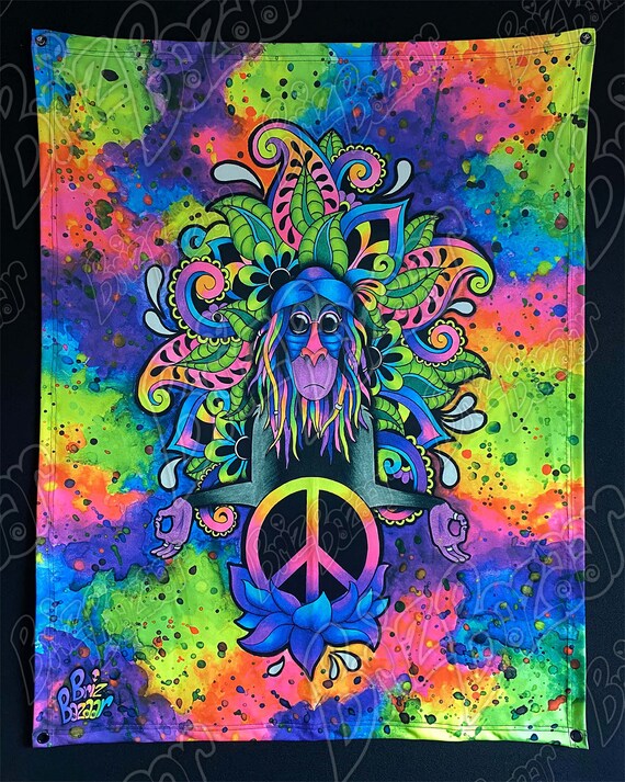 Blacklight Reactive Tapestry of Rafiki UV Reactive Wall Art Rafiki Home Decor Trippy Home Decor Colorful Neon Art Peaceful Art Etsy Australia