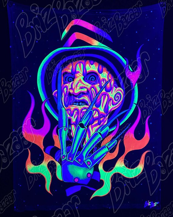 Blacklight Tapestry of Brizmare Horror Wall Art UV Reactive Wall Art Horror Decor Classic Horror Art Psychedelic Wall Art