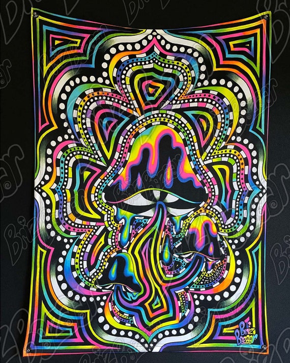 Neon mushroom tapestry sale