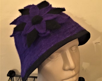 Violet Cloche Hat with Felted Flower