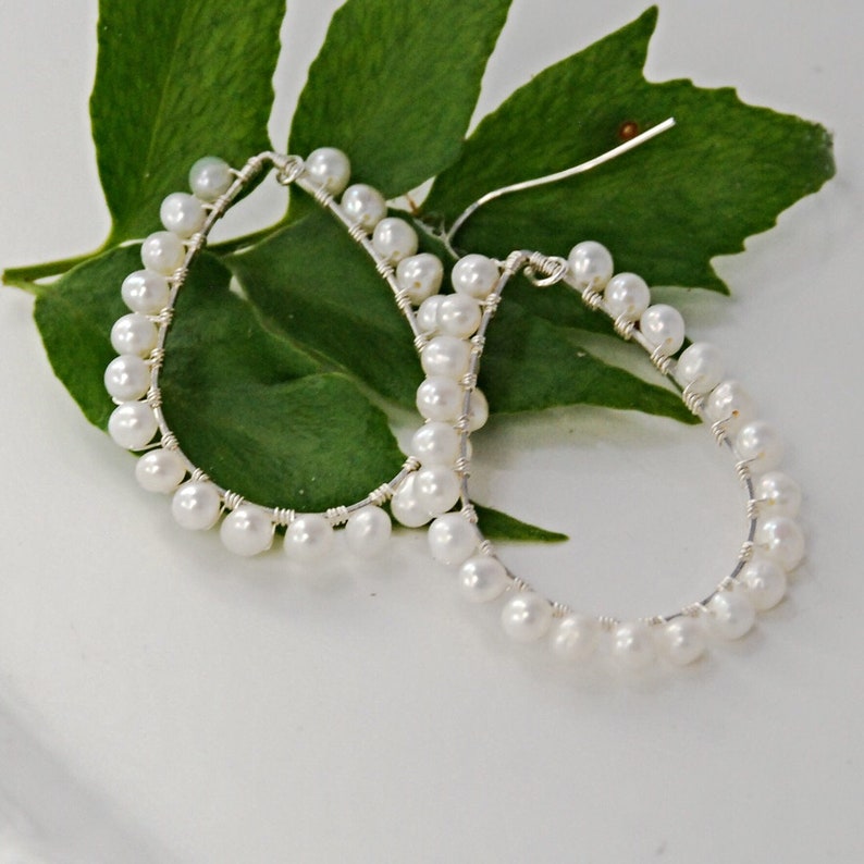 Pearl Hoop Earrings Bridal Pearl Earrings Large Gold Earrings Wedding