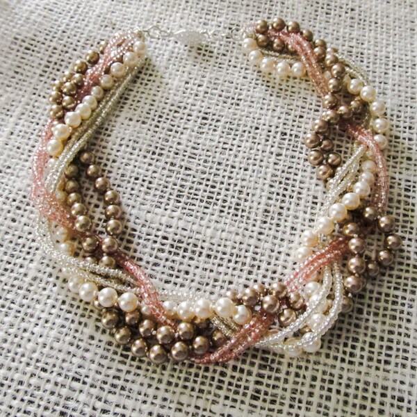 Braided statement NECKLACE Bridal pearl jewelry Chunky pearl necklace Blush bridal jewelry Braided pearl necklace Chunky statement jewelry