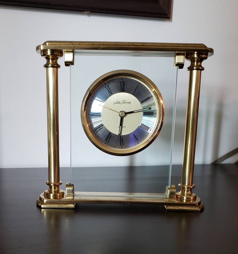 Vintage Seth Thomas Brass Desk Clock Vintage Brass Quartz Etsy