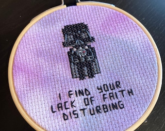 Darth Vader Cross Stitch Ornament: Hand-Dyed Fabric, 3" Hoop
