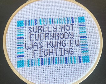 Kung Fu Fighting Cross Stitch - 4" Bamboo Hoop Wall Decor