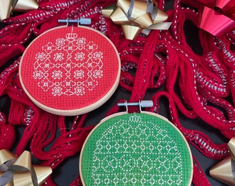 Holiday Bauble - Classic Blackwork Embroidery - 3" Cross Stitch Ornament - Finished in Hoop - Free Shipping