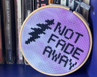 Not Fade Away, Grateful Dead Ornament - 3" Cross Stitch Finished in Hoop