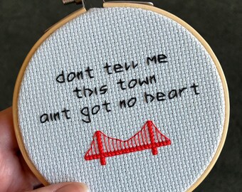 Grateful Dead Cross Stitch, San Francisco Lyric Art, 4" Hoop Ornament