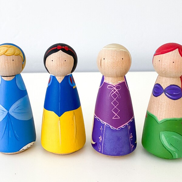 Hand painted 3.5" princess peg people - set of 4 wooden hand painted dolls