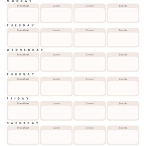 Meal Planner Printable, Weekly Food Diary, Meal Tracker, Food Journal, Menu Plan & Prep, Grocery List
