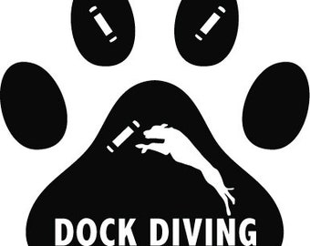 Dock Diving Dog in Paw Floppy Ear Dog Vinyl Window Decal - The Black in the sample is the "color" of the vinyl, white is clear