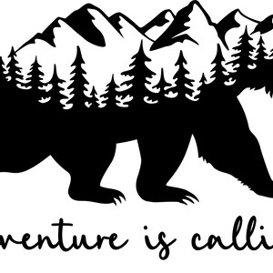 Adventure is calling-Bear Vinyl Window Decal - The Black in the sample is the &quot;color&quot; of the vinyl, white is clear