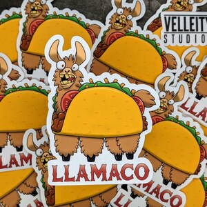 Llamaco, It&#39;s a llama, it&#39;s a taco, what&#39;s not to love? 3&quot; x 2&quot; vinyl sticker.