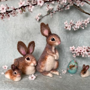 Easter Bunny Full  Kit (Needle Felting - includes eco pad, needles, extra wool for Baby Bunnies, Eggs & Snow Hare)