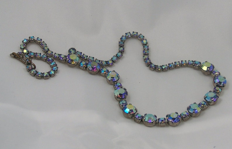 Beautiful Retro 1940/'s Blue Rhinestone Choker with Clear StonesWeddingBridalProm