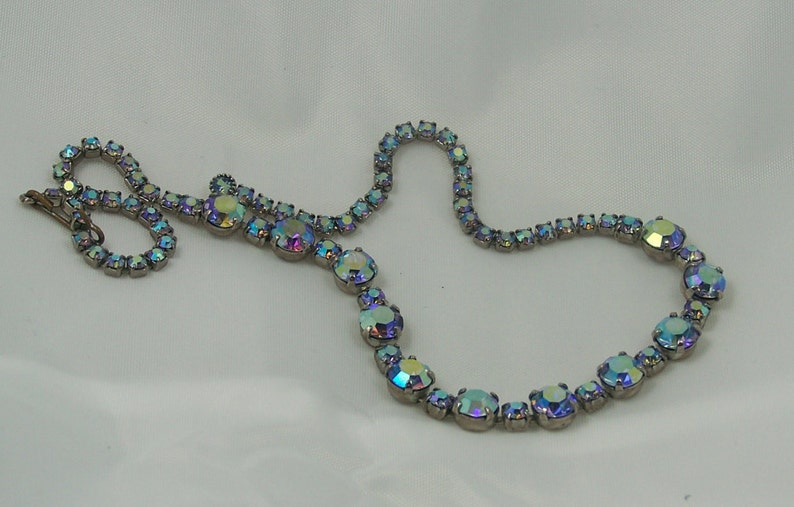 Beautiful Retro 1940/'s Blue Rhinestone Choker with Clear StonesWeddingBridalProm