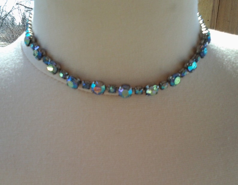 Beautiful Retro 1940/'s Blue Rhinestone Choker with Clear StonesWeddingBridalProm