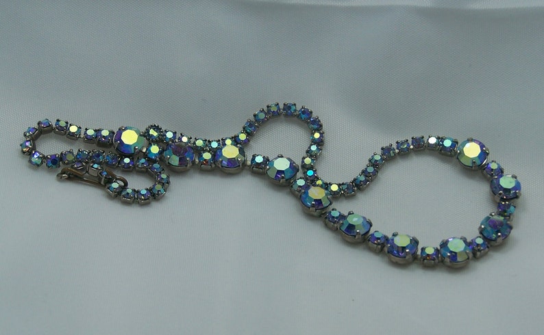 Beautiful Retro 1940/'s Blue Rhinestone Choker with Clear StonesWeddingBridalProm