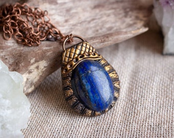 Lapis lazuli pendant ~ Polymer clay crystal jewelry ~ Hand sculpted polymer clay necklace