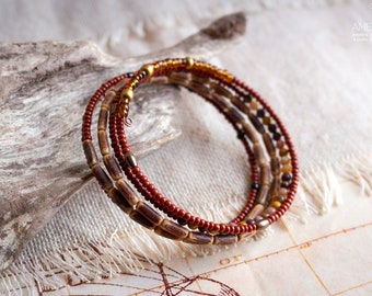 Multistring beaded bracelet ~ Recycled beads bracelet ~ Mokaite bracelet ~ Spiral beaded bracelet ~ Memory wire beaded bracelet