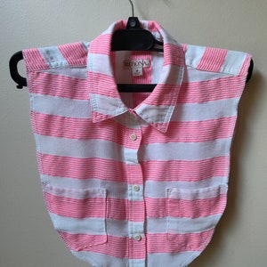 Women&#39;s Detachable Blouse Dickie  White with Hot Pink Stripes