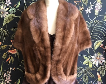 Vintage Real Pastel Brown Mink Fur Stole Wedding Occasion Formal by National Fur Company S5