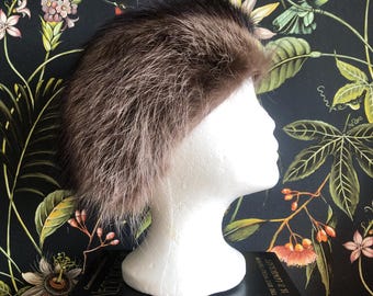 Vintage Brown Raccoon Fur Hat Woman L XL Pillbox Style Woman  display picture 3